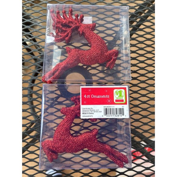 Midwood Brands, LLC 4-ct. Sparkling Red Reindeer Christmas Tree Ornaments (NWT) - Picture 1 of 7